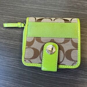 COACH Signature Stripe Medium Bifold Snap Wallet F47847 Khaki Green